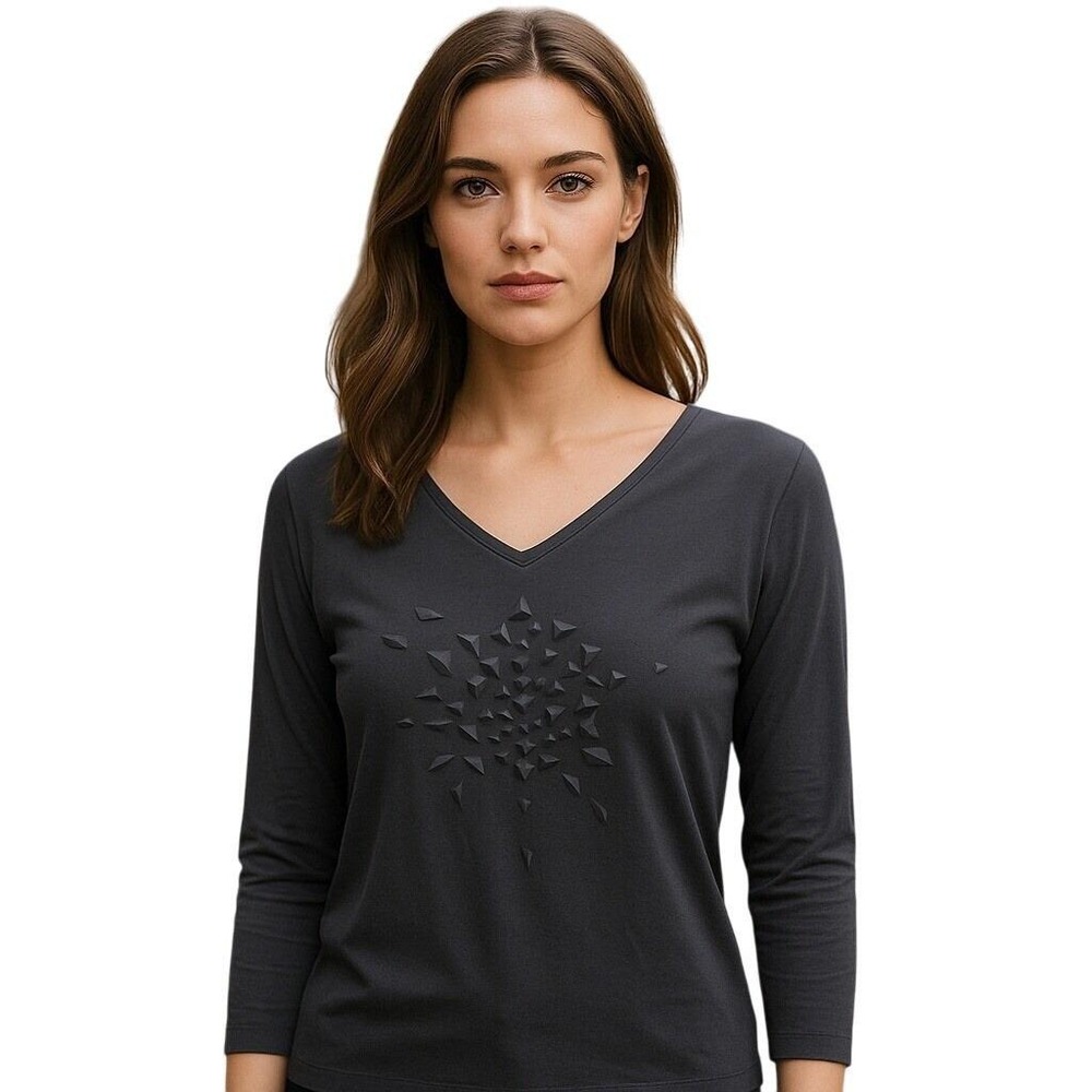 Vintage Laurel by ESCADA Black‎ Geometric Cut-Out V-Neck Top EU 36 US 6  $148